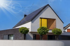 Solar panels installed on roof of modern home